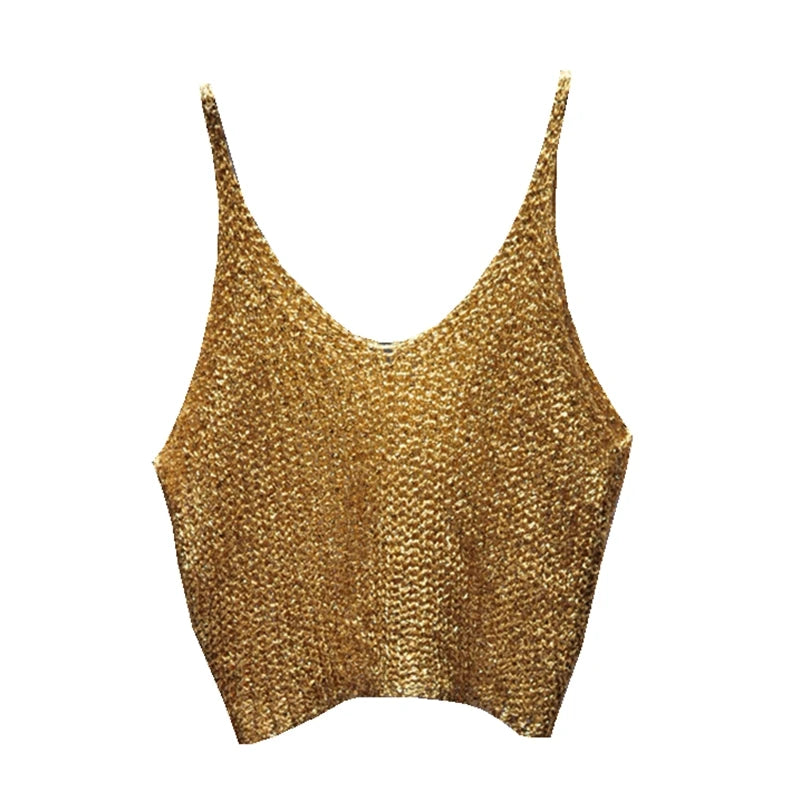 Sparkling Sequins Half Waist Render Knitwear Hollow-out Is Sexy Waist Condole Top Cropped  Sexy Streetwear   Woman Tops Summer